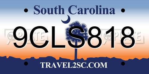 9CLS818 South Carolina License Plate