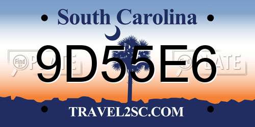 9D55E6 South Carolina License Plate