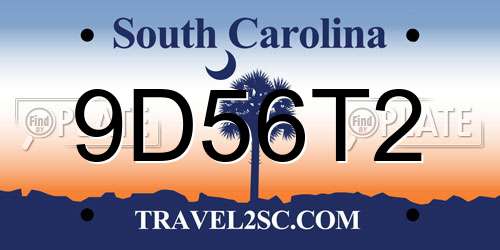 9D56T2 South Carolina License Plate