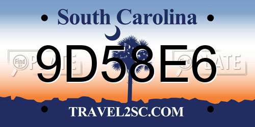 9D58E6 South Carolina License Plate