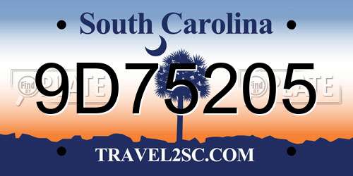 9D75205 South Carolina License Plate