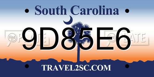 9D85E6 South Carolina License Plate
