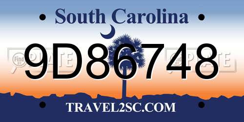 9D86748 South Carolina License Plate