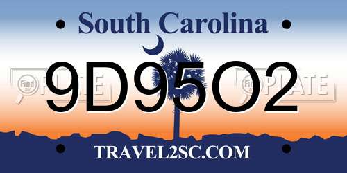 9D95O2 South Carolina License Plate