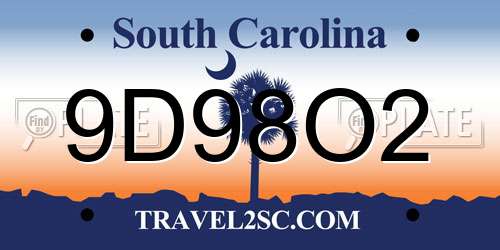 9D98O2 South Carolina License Plate