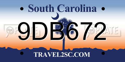 9DB672 South Carolina License Plate
