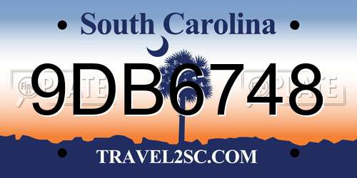 9DB6748 South Carolina License Plate
