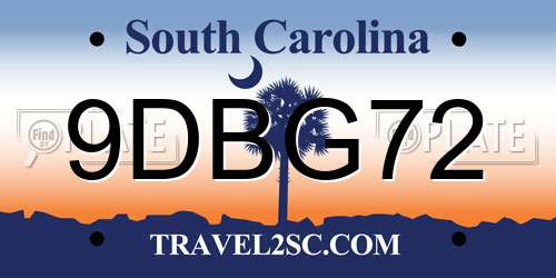 9DBG72 South Carolina License Plate