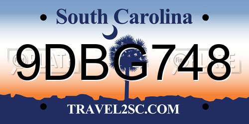 9DBG748 South Carolina License Plate