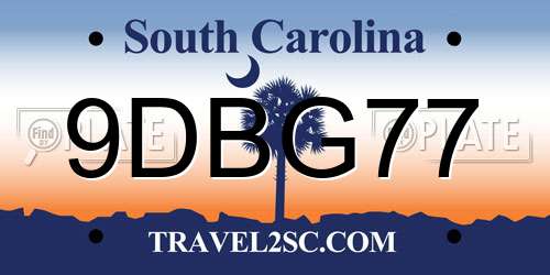 9DBG77 South Carolina License Plate