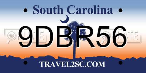 9DBR56 South Carolina License Plate