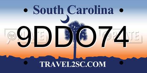 9DDO74 South Carolina License Plate