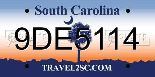 9DE5114 South Carolina License Plate