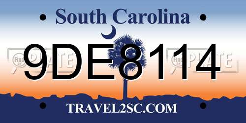 9DE8114 South Carolina License Plate
