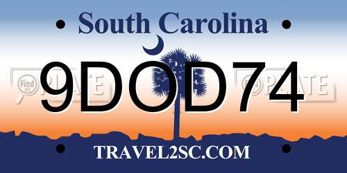 9DOD74 South Carolina License Plate