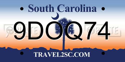 9DOQ74 South Carolina License Plate