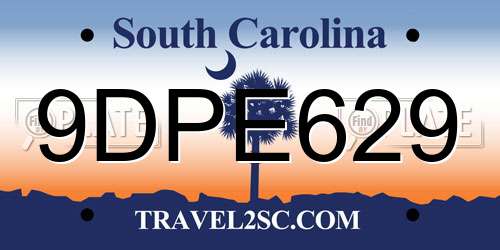 9DPE629 South Carolina License Plate