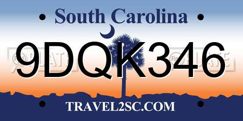 9DQK346 South Carolina License Plate