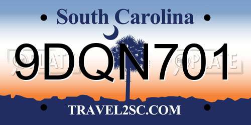 9DQN701 South Carolina License Plate