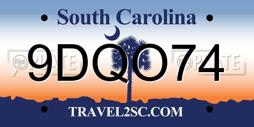 9DQO74 South Carolina License Plate