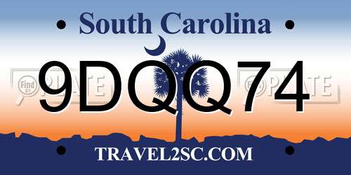 9DQQ74 South Carolina License Plate