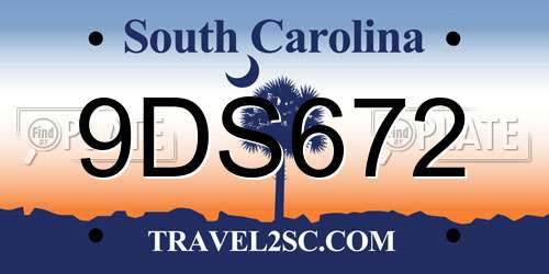 9DS672 South Carolina License Plate