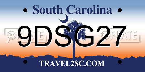 9DSG27 South Carolina License Plate