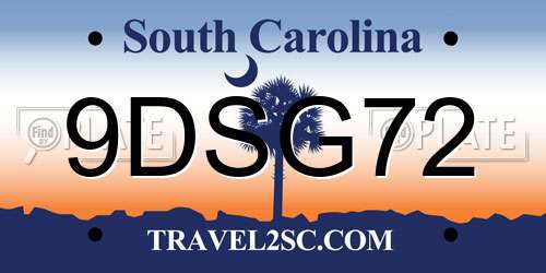 9DSG72 South Carolina License Plate