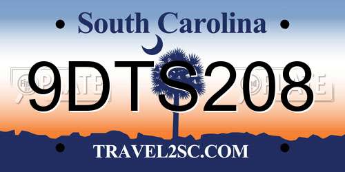 9DTS208 South Carolina License Plate