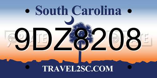 9DZ8208 South Carolina License Plate