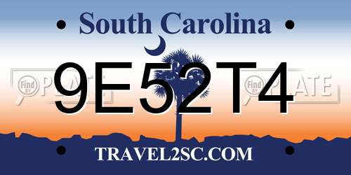 9E52T4 South Carolina License Plate