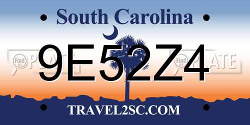 9E52Z4 South Carolina License Plate