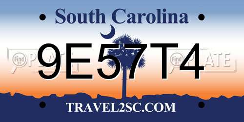 9E57T4 South Carolina License Plate