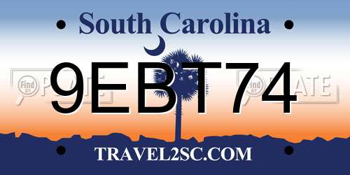 9EBT74 South Carolina License Plate