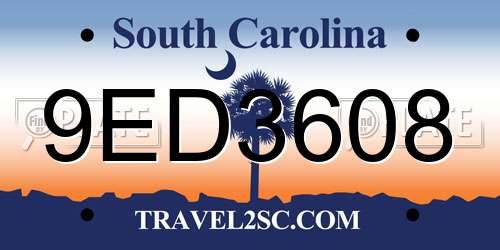 9ED3608 South Carolina License Plate
