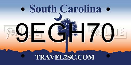 9EGH70 South Carolina License Plate