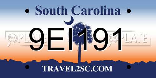 9EI191 South Carolina License Plate