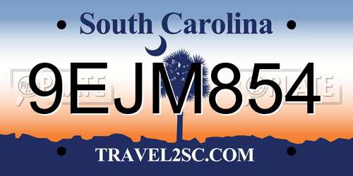 9EJM854 South Carolina License Plate
