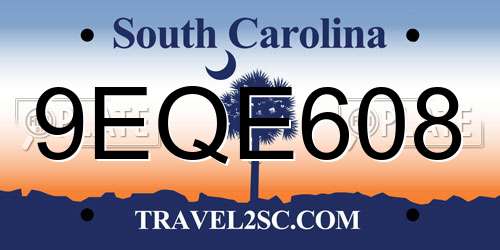 9EQE608 South Carolina License Plate