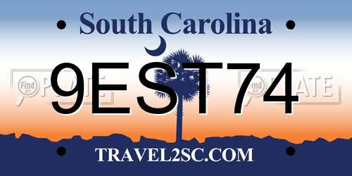 9EST74 South Carolina License Plate
