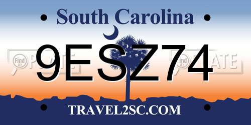 9ESZ74 South Carolina License Plate
