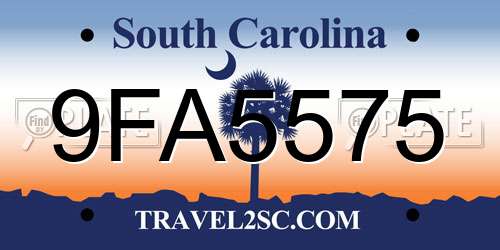 9FA5575 South Carolina License Plate