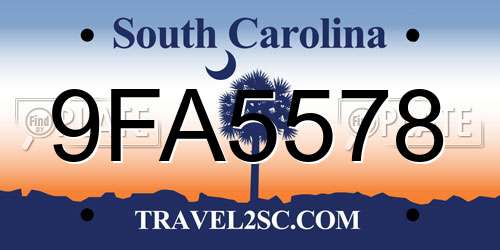 9FA5578 South Carolina License Plate