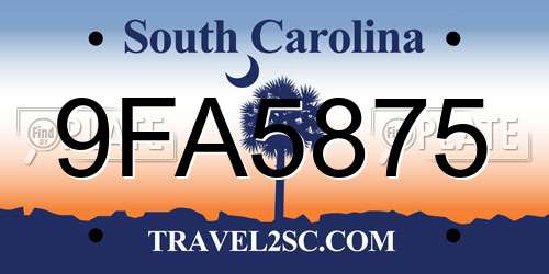 9FA5875 South Carolina License Plate