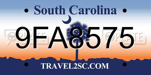 9FA8575 South Carolina License Plate