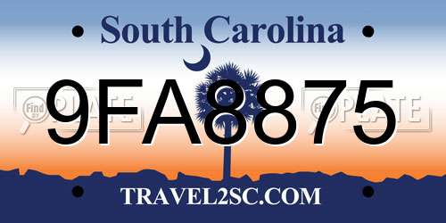 9FA8875 South Carolina License Plate