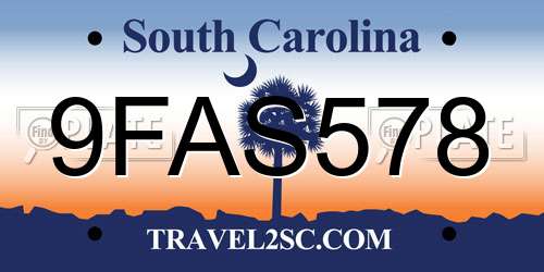 9FAS578 South Carolina License Plate
