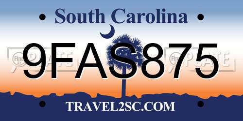 9FAS875 South Carolina License Plate