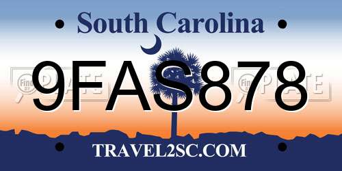 9FAS878 South Carolina License Plate