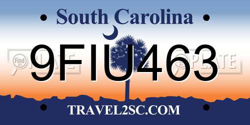 9FIU463 South Carolina License Plate